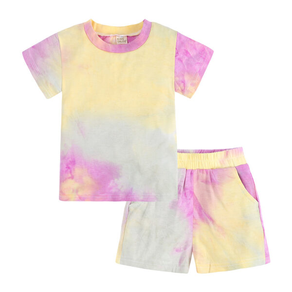 Children Boys Summer Sets Tie Dyed Short Sleeve Shorts 2 Pieces Outfits Unisex Kids Girls Tie Dye Clothing Tracksuit Suits - Image 2
