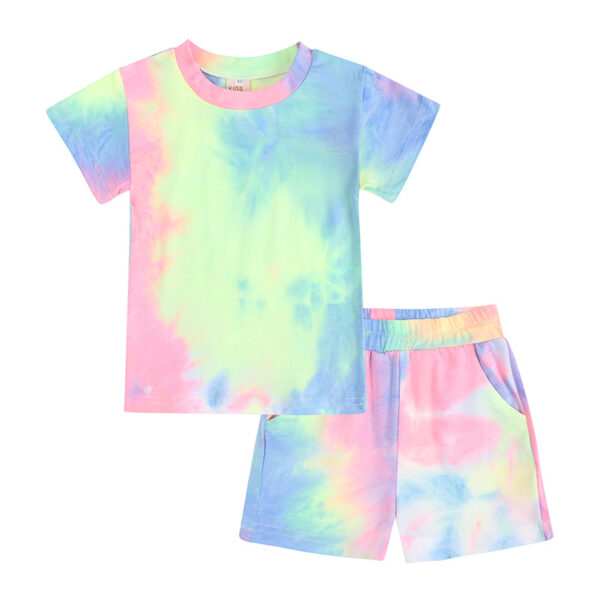 Children Boys Summer Sets Tie Dyed Short Sleeve Shorts 2 Pieces Outfits Unisex Kids Girls Tie Dye Clothing Tracksuit Suits