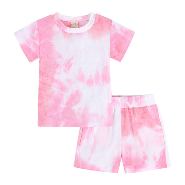 Children Boys Summer Sets Tie Dyed Short Sleeve Shorts 2 Pieces Outfits Unisex Kids Girls Tie Dye Clothing Tracksuit Suits - Image 3