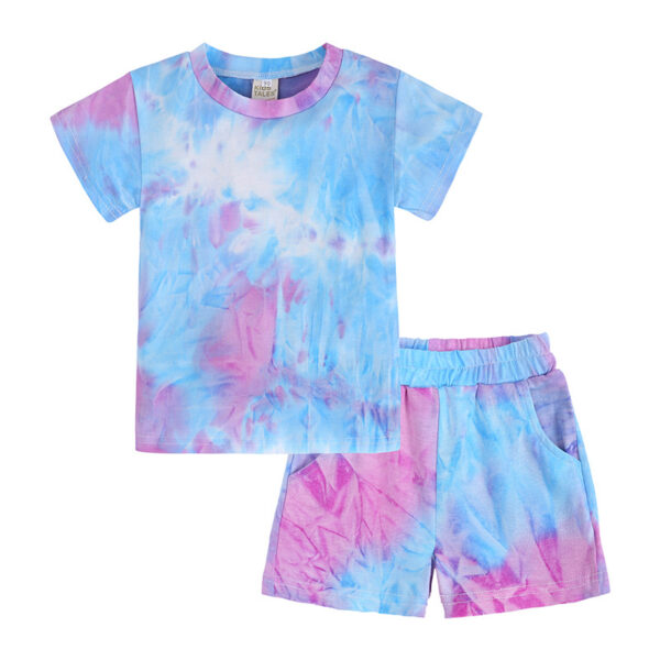 Children Boys Summer Sets Tie Dyed Short Sleeve Shorts 2 Pieces Outfits Unisex Kids Girls Tie Dye Clothing Tracksuit Suits - Image 4