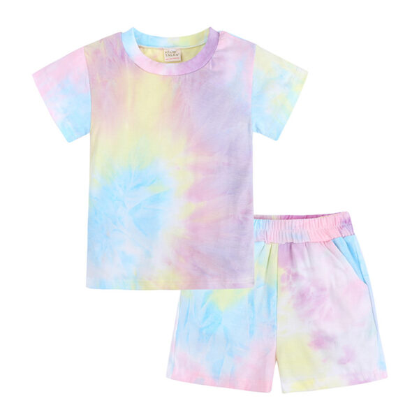 Children Boys Summer Sets Tie Dyed Short Sleeve Shorts 2 Pieces Outfits Unisex Kids Girls Tie Dye Clothing Tracksuit Suits - Image 5