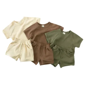 Children's Casual Summer Set Baby Fashion Short Sleeved Shorts with Striped Pattern Soft Shell Fabric
